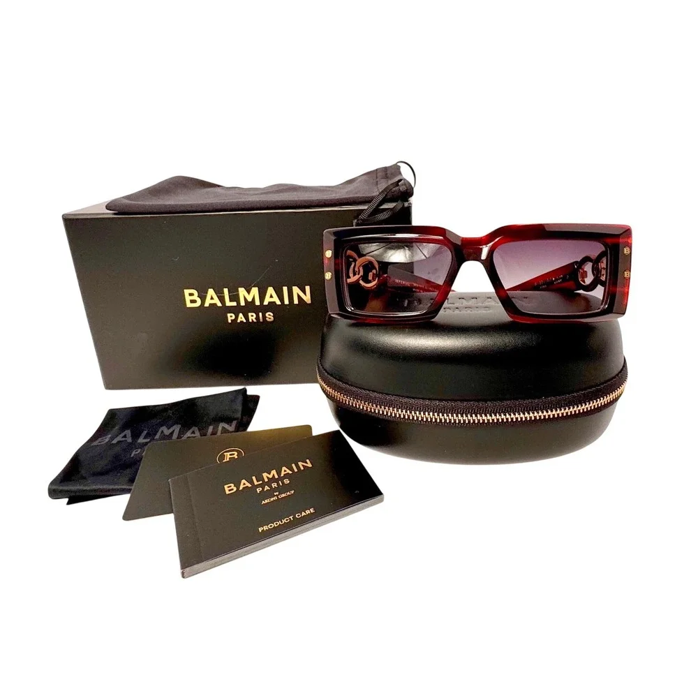 Balmain Red Imperial Sunglasses BPS-135B full inclusion ‎ NWOT no callouts